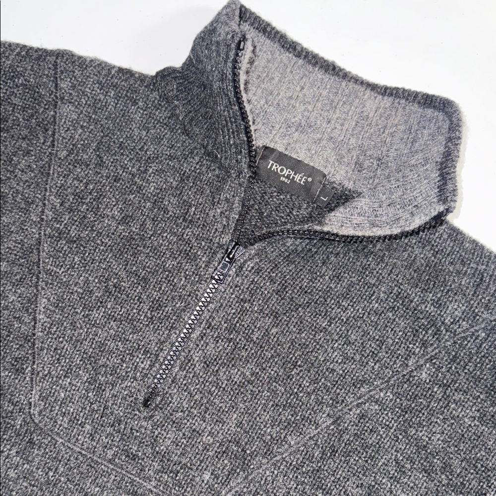 Trophee Men's Charcoal 1/4  Zip-Up Lambswool Sweater Large‎